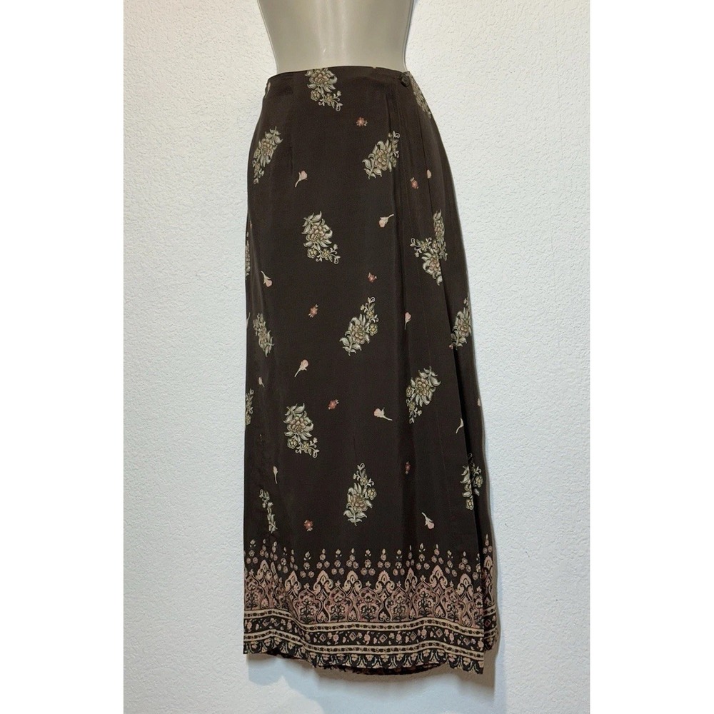 Vtg 90s Jay Peters Brown Floral Maxi Wrap Skirt 12 Grunge Cottagecore Goblincore